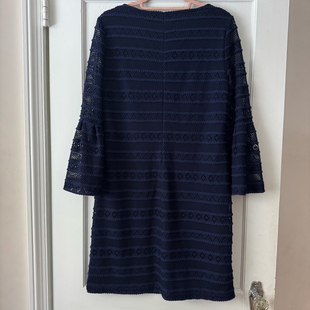 Chaps Midnight Blue Long Sheer Bell Sleeve Dress Size 12 Classic, Contemporary - Picture 9 of 13